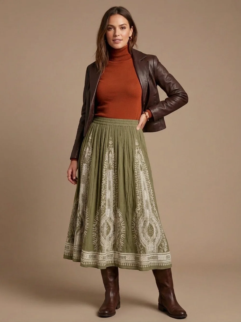 Philosophy Republic Clothing Bohemian Printed Crinkle Rayon Midi Maxi Skirt